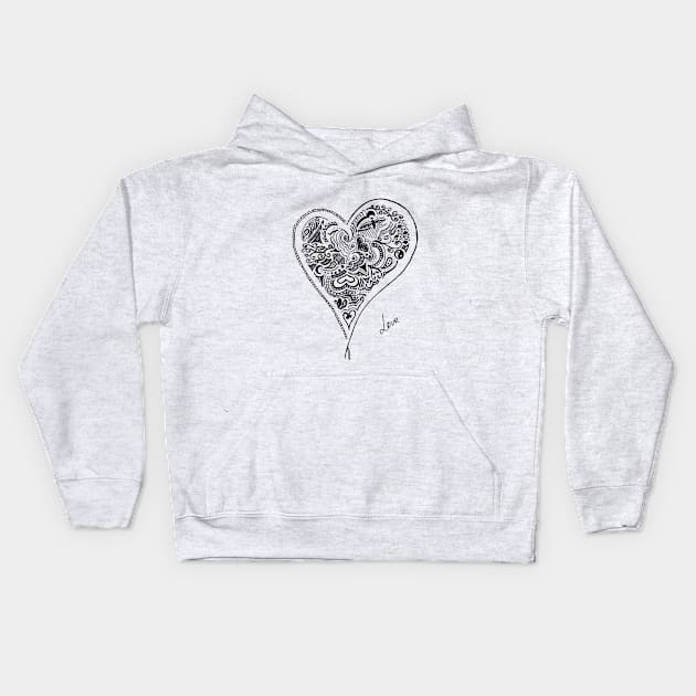 Heart Love Zentangle Kids Hoodie by EquilibriumArt